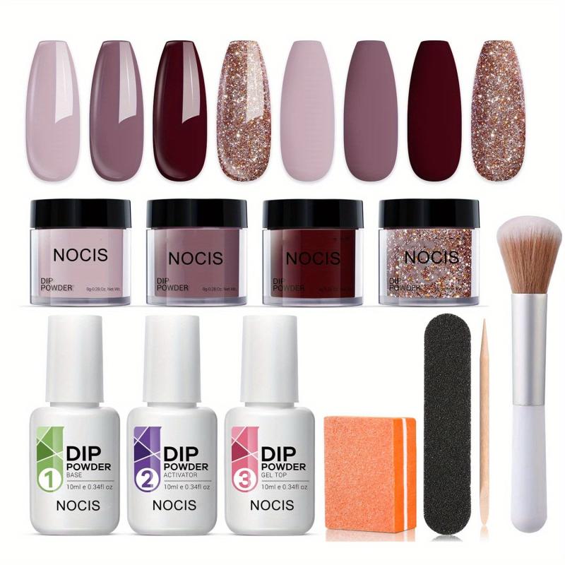 Dip Powder Nail Kit Starter 4 Colors Clear Nude Pink Glitter Dipping Powder Syst