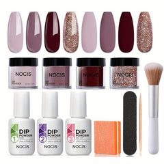 Dip Powder Nail Kit Starter 4 Colors Clear Nude Pink Glitter Dipping Powder Syst