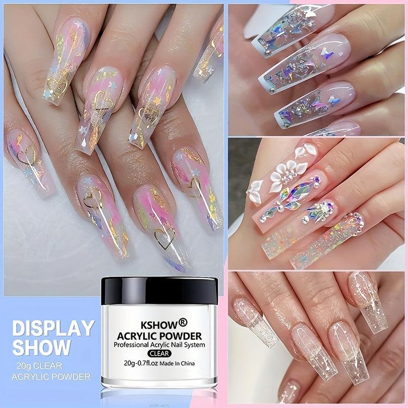 Acrylic Nail Powder Set: 20gx3 Pink, 15gx3 Clear