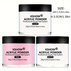 Acrylic Nail Powder Set: 20gx3 Pink, 15gx3 Clear