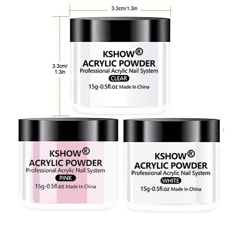 Acrylic Nail Powder Set: 20gx3 Pink, 15gx3 Clear
