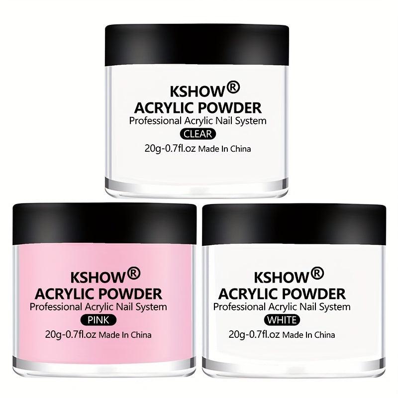 Acrylic Nail Powder Set: 20gx3 Pink, 15gx3 Clear