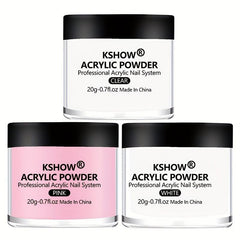 Acrylic Nail Powder Set: 20gx3 Pink, 15gx3 Clear