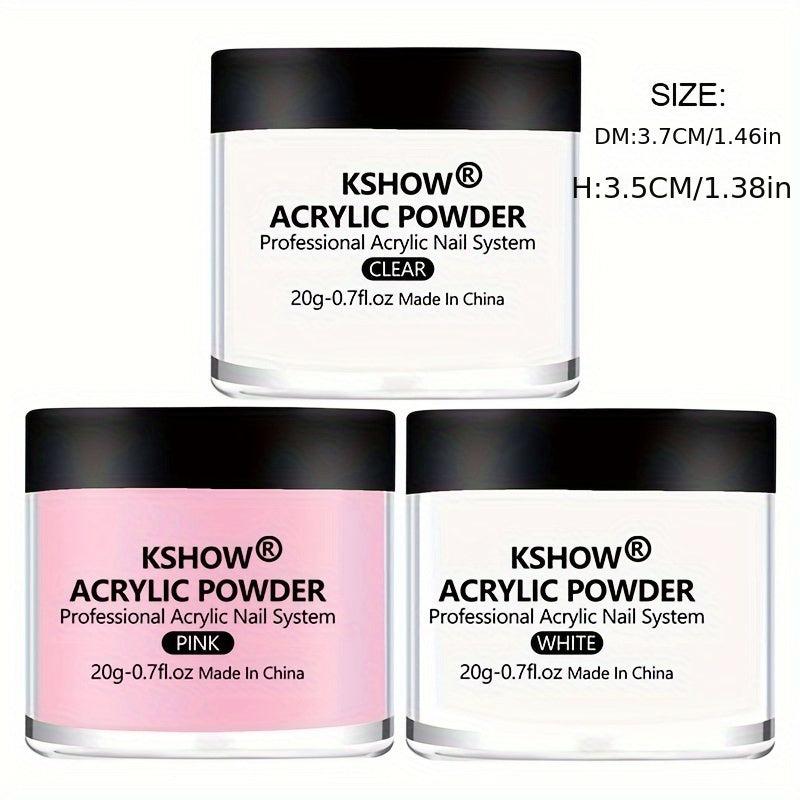 Acrylic Nail Powder Set: 20gx3 Pink, 15gx3 Clear