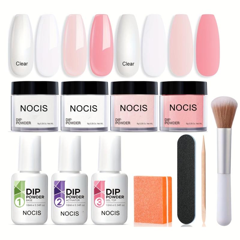 11 Pcs Dip Powder Nail Kit Starter - Clear Nude Pink Acrylic Dip Powder Set