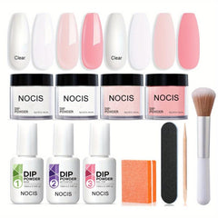 11 Pcs Dip Powder Nail Kit Starter - Clear Nude Pink Acrylic Dip Powder Set