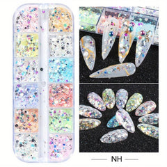 12 Colors 3D Nail Art Flakes Holographic Nail Glitter Sequins Mixed Shape