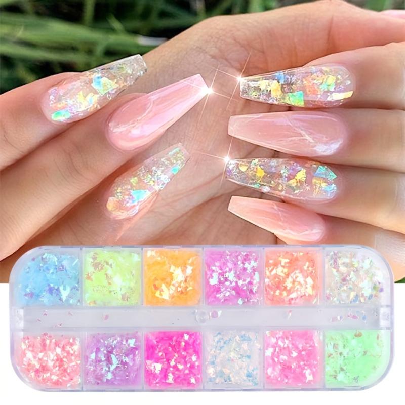12 Colors 3D Nail Art Flakes Holographic Nail Glitter Sequins Mixed Shape