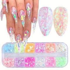 12 Colors 3D Nail Art Flakes Holographic Nail Glitter Sequins Mixed Shape