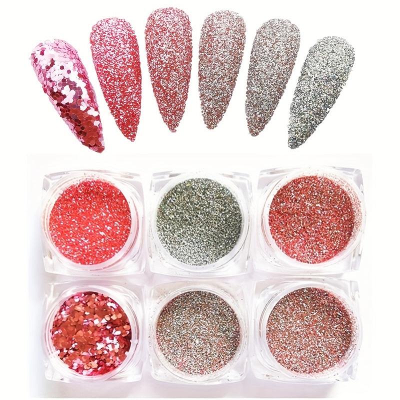 6 Boxes Silver Nail Glitter Set for Nail Art