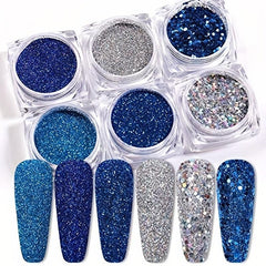 6 Boxes Silver Nail Glitter Set for Nail Art