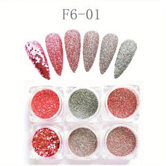6 Boxes Silver Nail Glitter Set for Nail Art