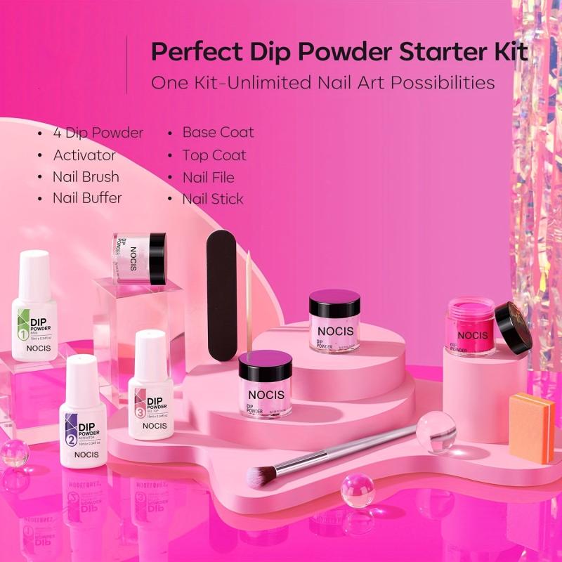 Dip Powder Nail Kit Starter 4 Colors Hot Pink Summer Nude Pink