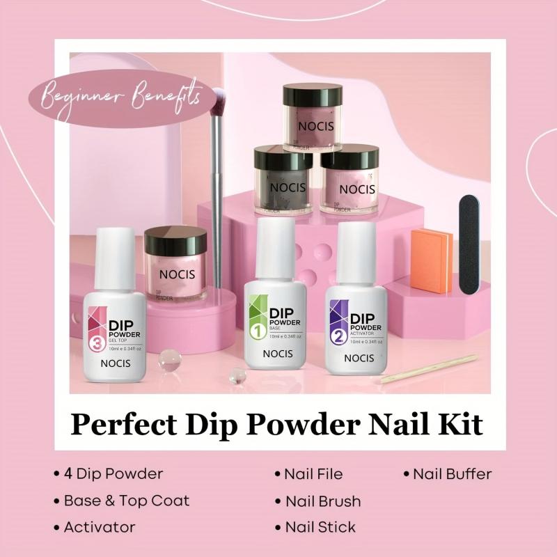 11 Pcs Dip Powder Nail Kit Starter Set with 4 Colors Pink Gray Acrylic System