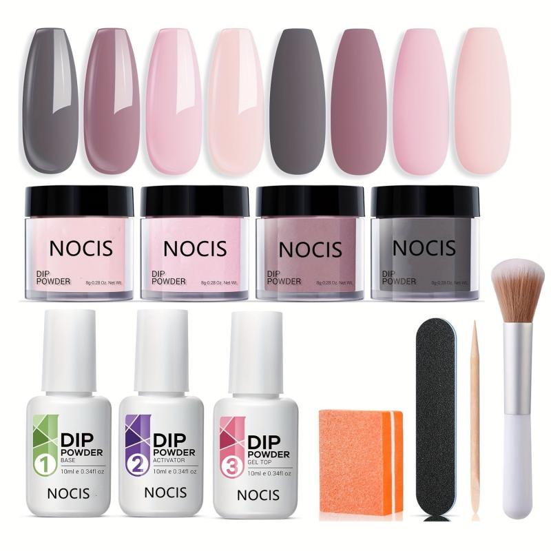 11 Pcs Dip Powder Nail Kit Starter Set with 4 Colors Pink Gray Acrylic System