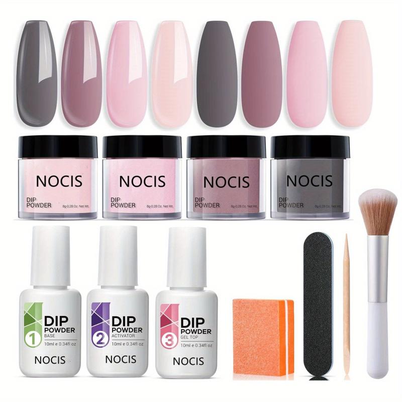 11 Pcs Dip Powder Nail Kit Starter Set with 4 Colors Pink Gray Acrylic System