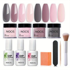 11 Pcs Dip Powder Nail Kit Starter Set with 4 Colors Pink Gray Acrylic System