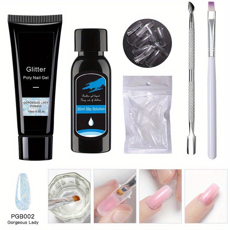 5 Nail Art Extension Glue Set with Brush, Pusher & Tips