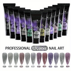12 Pcs Quick Extension Nail Gel Polish Sequin Polish Crystal Nail Polish