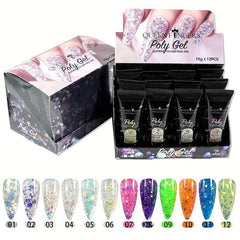 12 Pcs Quick Extension Nail Gel Polish Sequin Polish Crystal Nail Polish