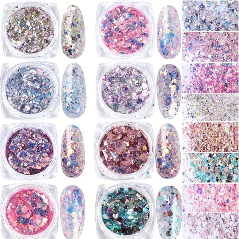 Holographic Nail Glitter Flakes Mermaid Powder Nail Art 3D Sequins