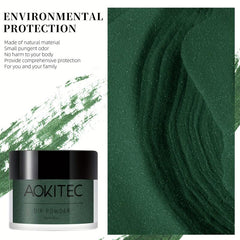 Aokitec 16Pcs Green Glitter Dip Powder Nail Kit