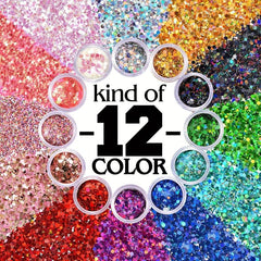 12 colors Holographic Mixed Star and Hexagon Nail Glitters