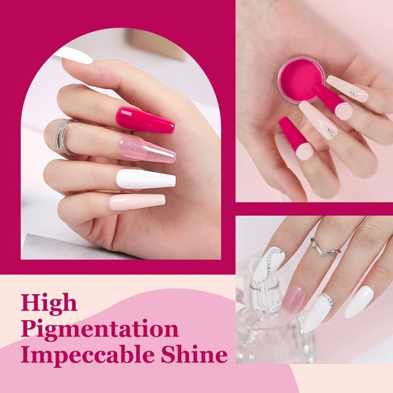 10 Pcs Dip Powder Nail Kit Starter 4 Colors Hot Pink Acrylic Dipping Powder
