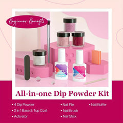 10 Pcs Dip Powder Nail Kit Starter 4 Colors Hot Pink Acrylic Dipping Powder