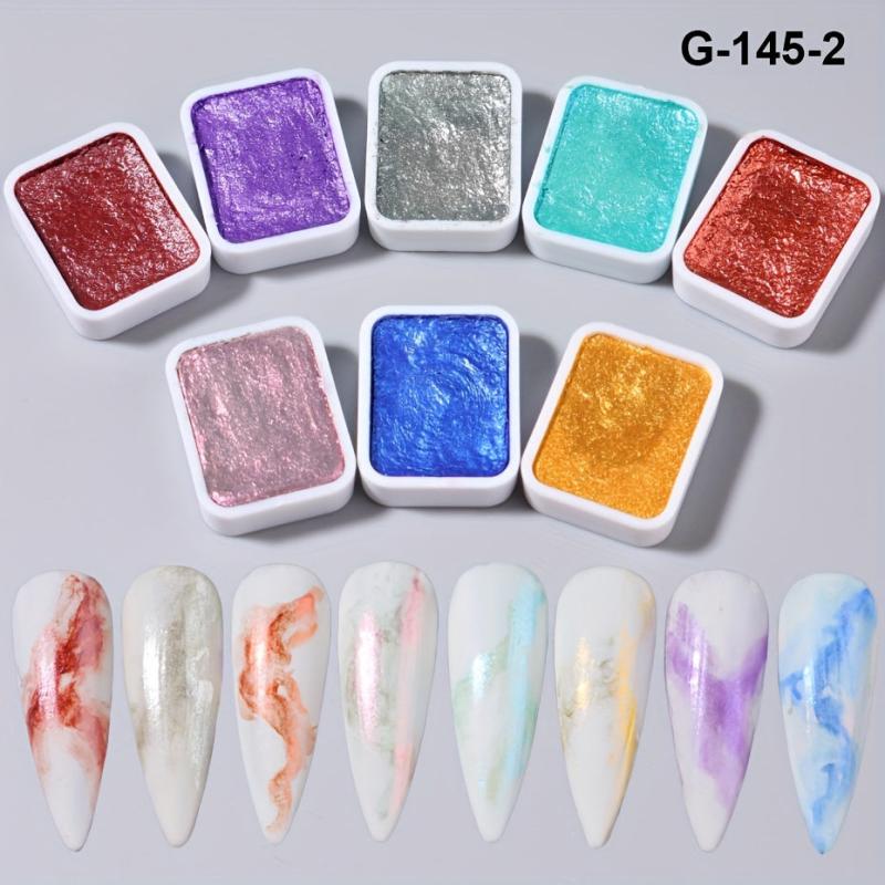 Blooming Gel Nail Polish 8 Colors Pearl Shimmer Watercolor Paints Glitter