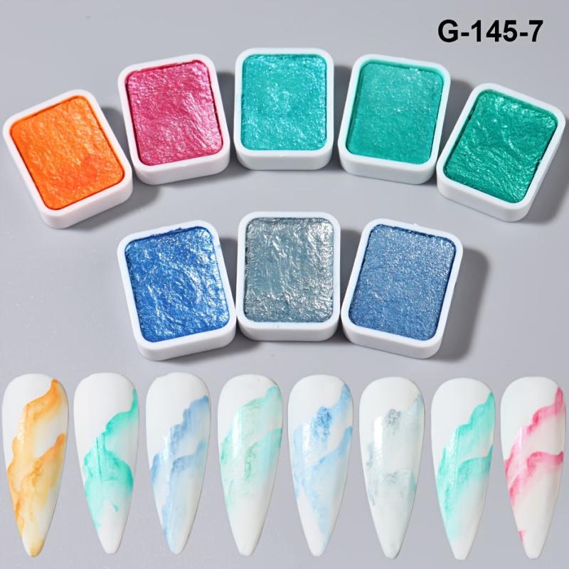Blooming Gel Nail Polish 8 Colors Pearl Shimmer Watercolor Paints Glitter