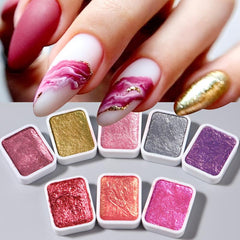 Blooming Gel Nail Polish 8 Colors Pearl Shimmer Watercolor Paints Glitter