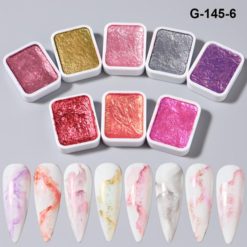Blooming Gel Nail Polish 8 Colors Pearl Shimmer Watercolor Paints Glitter