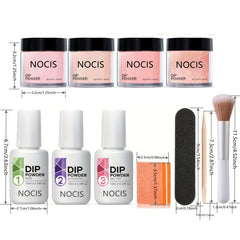 Nude Pink Glitter Dip Powder Nail Kit for Beginners with Base Coat and Activator