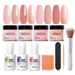 Nude Pink Glitter Dip Powder Nail Kit for Beginners with Base Coat and Activator