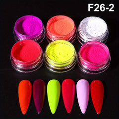 6PCS Luminous Nail Glitter Powder Glow In The Dark Neon Pigment Dust