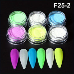 6PCS Luminous Nail Glitter Powder Glow In The Dark Neon Pigment Dust