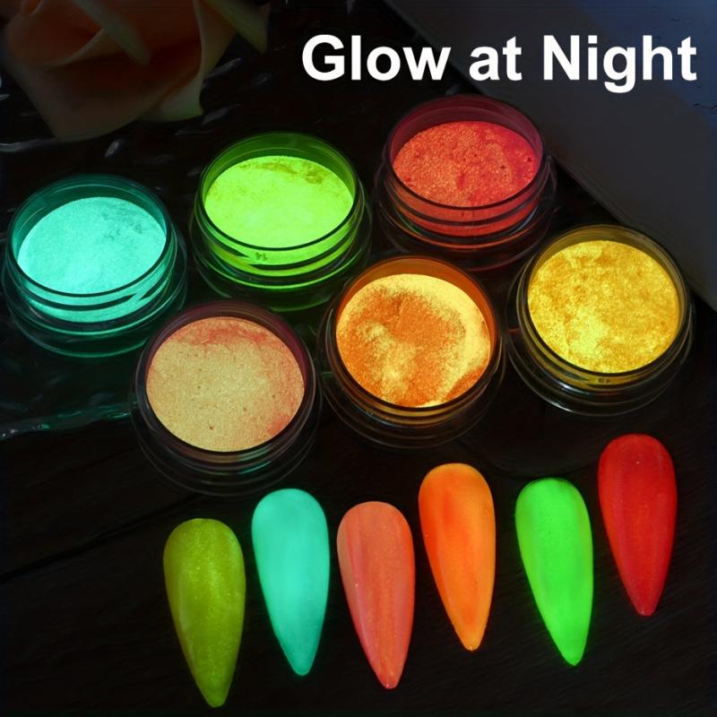 6PCS Luminous Nail Glitter Powder Glow In The Dark Neon Pigment Dust
