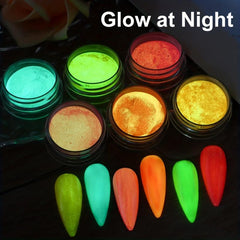 6PCS Luminous Nail Glitter Powder Glow In The Dark Neon Pigment Dust