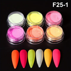 6PCS Luminous Nail Glitter Powder Glow In The Dark Neon Pigment Dust