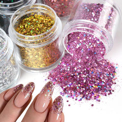 Holographic Nail Glitter Powder 0.2mm 1mm Hexagon Sequins Silver Nail Art