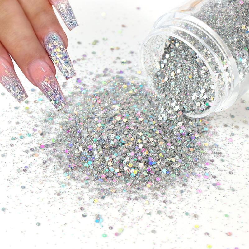 Holographic Nail Glitter Powder 0.2mm 1mm Hexagon Sequins Silver Nail Art