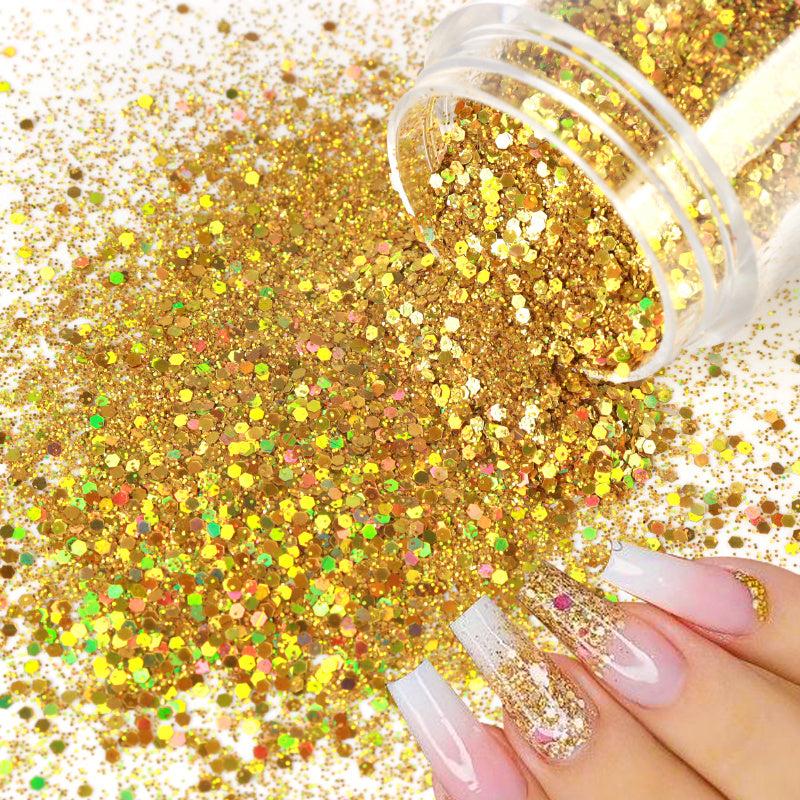 Holographic Nail Glitter Powder 0.2mm 1mm Hexagon Sequins Silver Nail Art