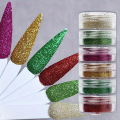 6 Pcs Hexagon Nail Sequins Chunky Glitter Kit Laser Silver Mix Flakes