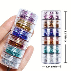 6 Pcs Hexagon Nail Sequins Chunky Glitter Kit Laser Silver Mix Flakes