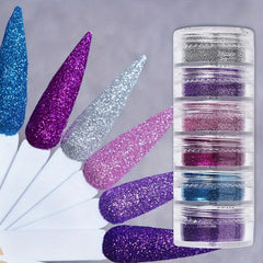 6 Pcs Hexagon Nail Sequins Chunky Glitter Kit Laser Silver Mix Flakes