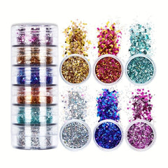 6 Pcs Hexagon Nail Sequins Chunky Glitter Kit Laser Silver Mix Flakes