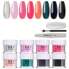Hot Pink Dip Powder Nail Kit with Glitter Acrylic Dipping Powder Brush and Tools