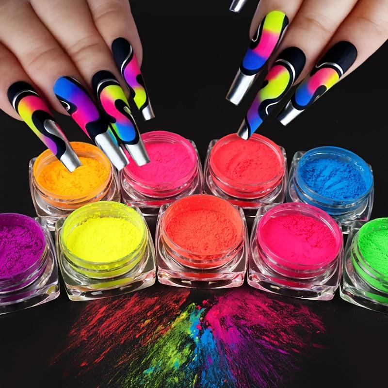 9 Colors Neon Flocking Powder Nail Glitter