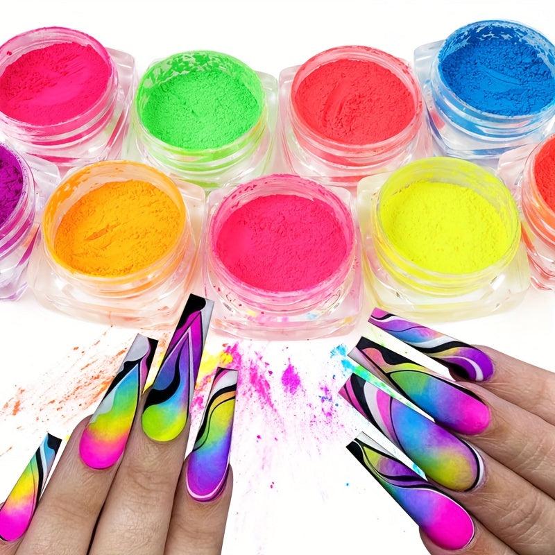 9 Colors Neon Flocking Powder Nail Glitter